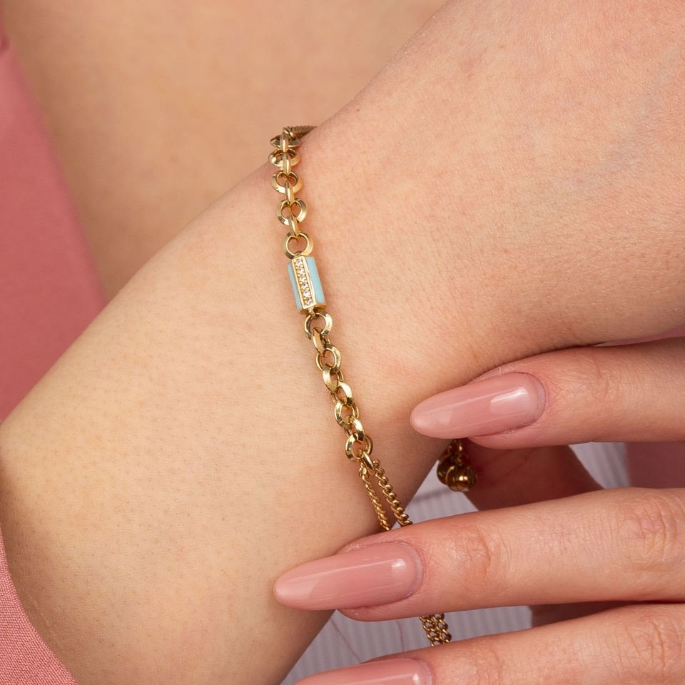 Turkuaz Mine Taş Detay Altın Bileklik