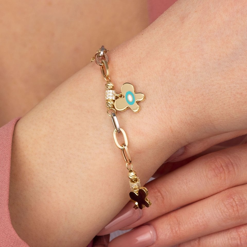 Mineli Kelelebek Figür Altın Bileklik